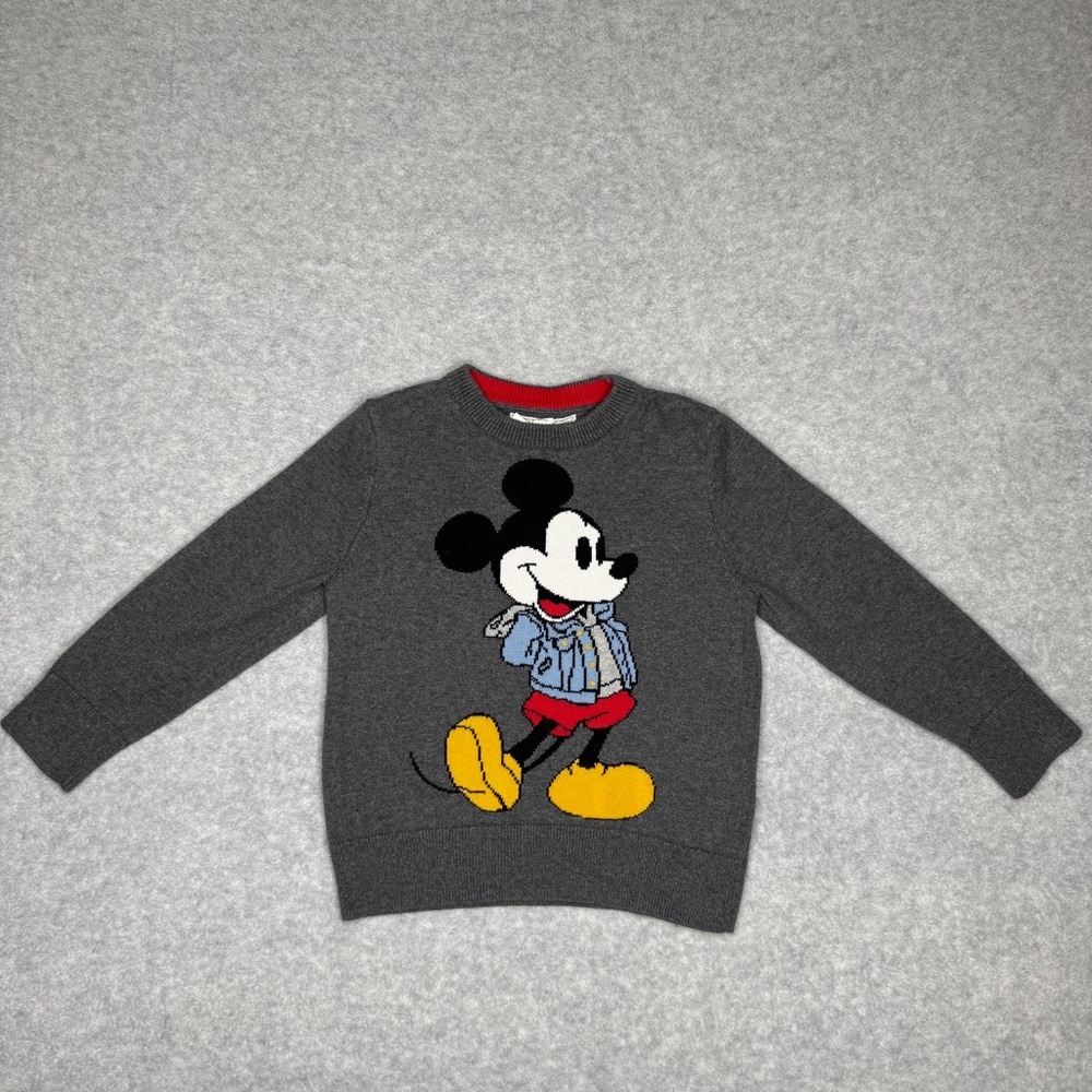 GAP Disney Mickey Mouse Sweater Pullover Kids 4 Gray 100% Cotton